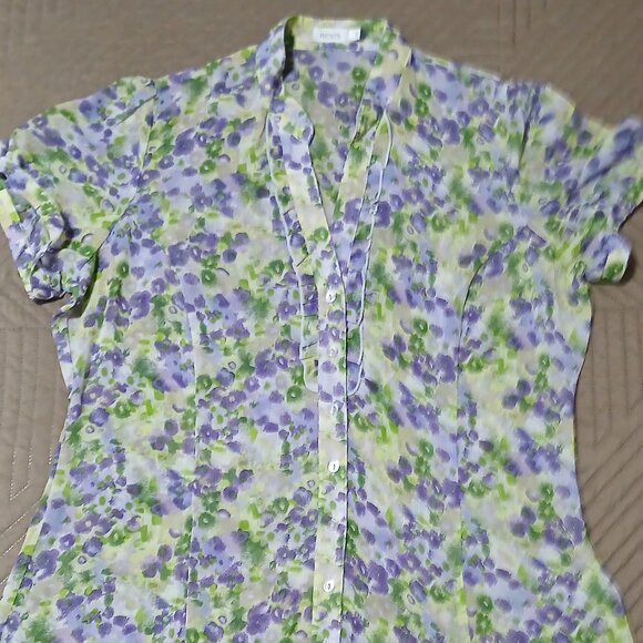 Ricki's Sheer Blouse with Belt, Lilac /Green Floral, Size 14,Like New - Picture 1 of 5